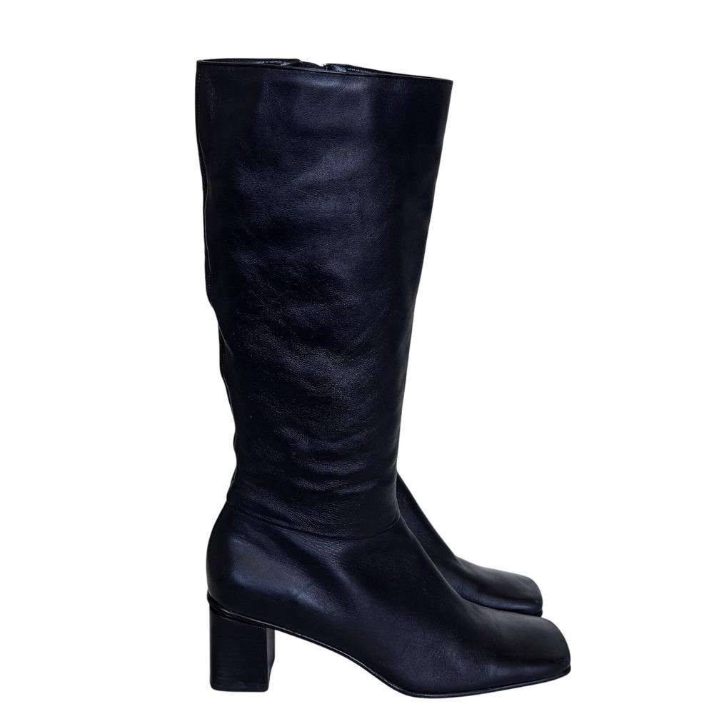 Vintage Etienne Aigner Womens Square Toe Knee High Boots 9.5M Black Leather Goth